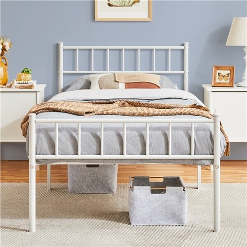 White single metal - bed, frame