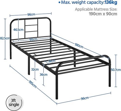 3ft single metal - metal, bed