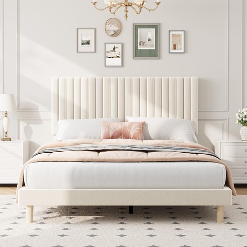 Upholstered velvet bed frame - bed,