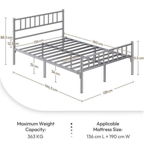 Double metal bed frame with - bed,