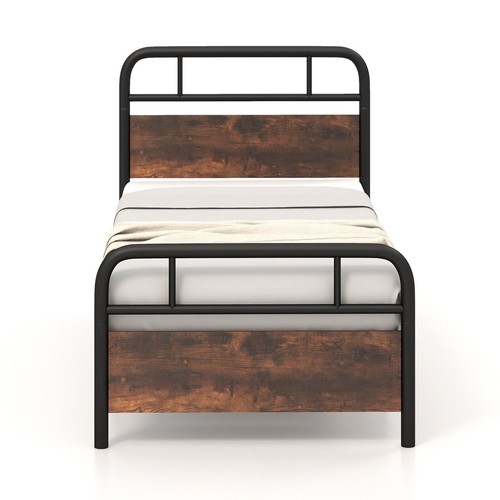 Single iron wood bed - wood, frame