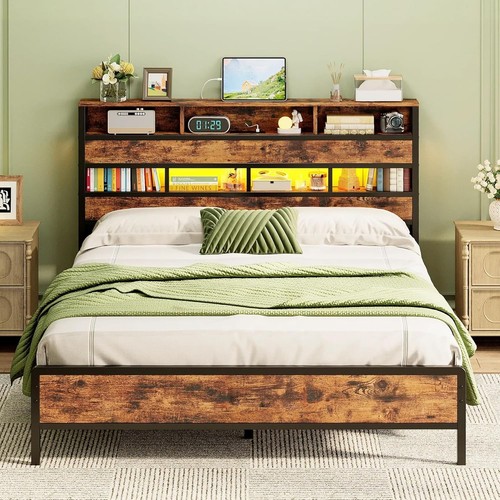 King size bed frame with - frame, led