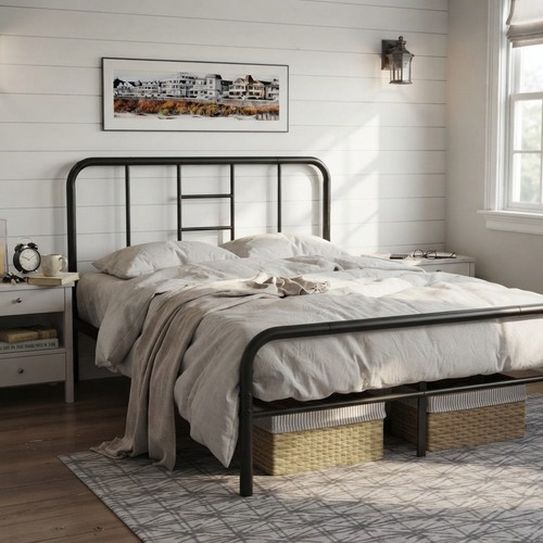 Black metal double bed frame - double,