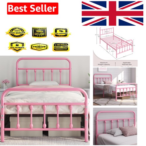 Vintage pink iron single bed - iron,